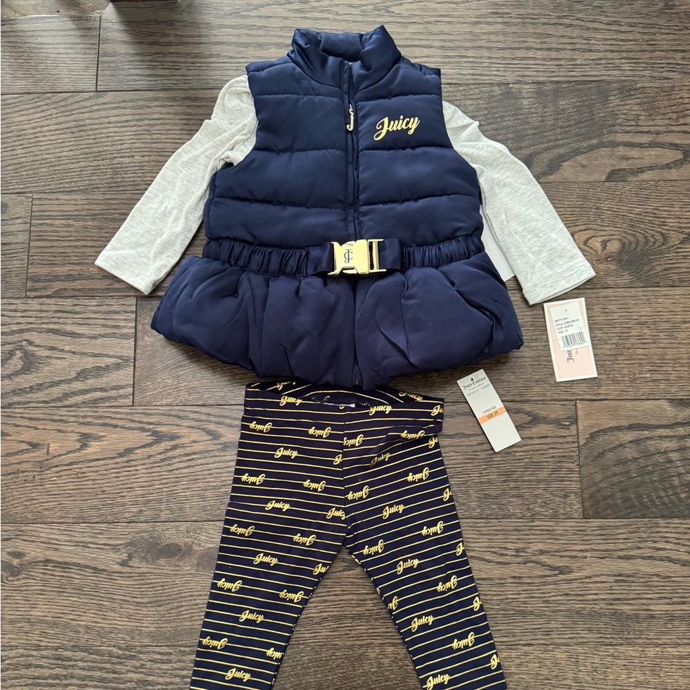 Juicy Couture Navy & Gold Girls Puffer Vest with Logo Leggings